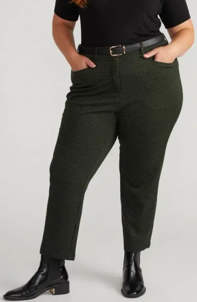 Universal Standard High Waist Stretch Ponte Cigarette Pants In Dark Green Houndstooth