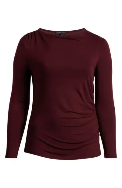 Universal Standard Louise Boatneck Long Sleeve Stretch Jersey Top In Black Cherry