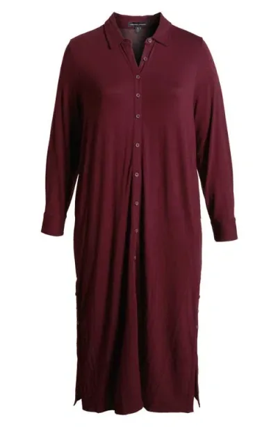 Universal Standard Sally Long Sleeve Liquid Jersey Shirtdress In Black Cherry