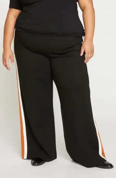 Universal Standard Stephanie Ponte Wide Leg Pants In Black With Ochre/white Stripe