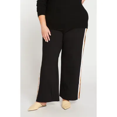 Universal Standard Stephanie Ponte Wide Leg Pants In Black With Ochre/white Stripe