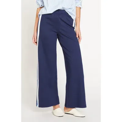 Universal Standard Stephanie Ponte Wide Leg Pants In Navy With Blue/white Stripe