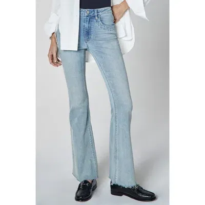 Unpublished Janet Raw Hem Mid Rise Flare Jeans In Light Blue