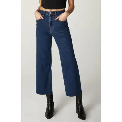 Unpublished Noemi Raw Hem High Waist Crop Wide Leg Jeans In Dark Blue