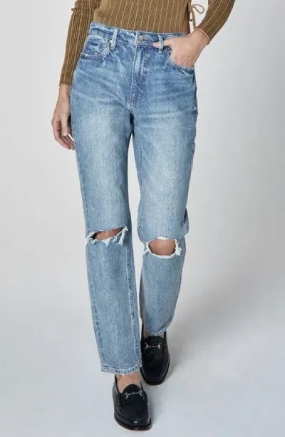 Unpublished Willa Ripped High Waist Straight Leg Jeans In Blue