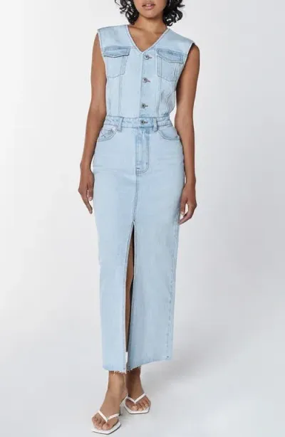 Unpublished Wyatt Twin Flame Denim Maxi Dress In Light Blue