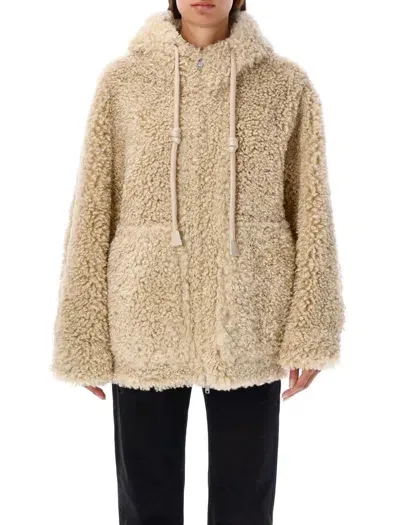 Urbancode Hooded Eco Fur Jacket In Neutrals