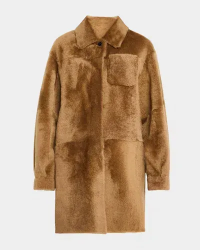 Utzon Saul Paneled Shearling Coat In Brown