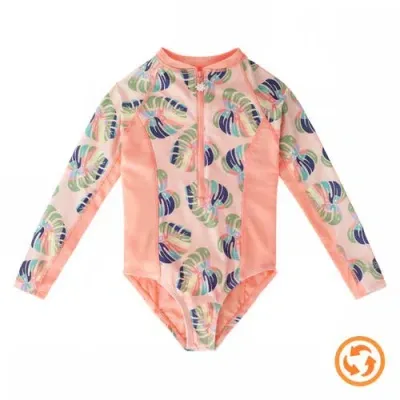 Uv Skinz Kids'  Long Sleeve Half Zip Swim Suit In Rainbow Leaf