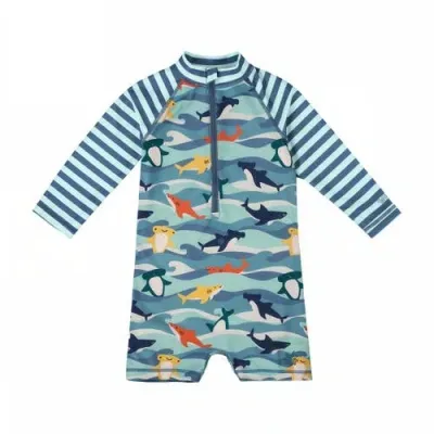 Uv Skinz Babies'  Long Sleeve Swim Romper In Waverider Sharks