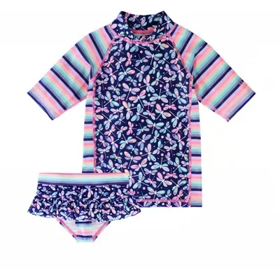 Uv Skinz Kids'  Short Sleeve Sunny Swim Set In Darling Dragonflies