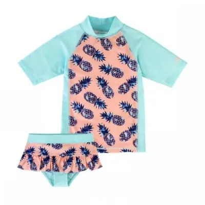 Uv Skinz Babies'  Short Sleeve Sunny Swim Set In Pineapple Toss