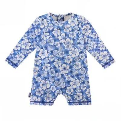 Uv Skinz Babies'  V Sunzie In Blue Hibiscus Gingham