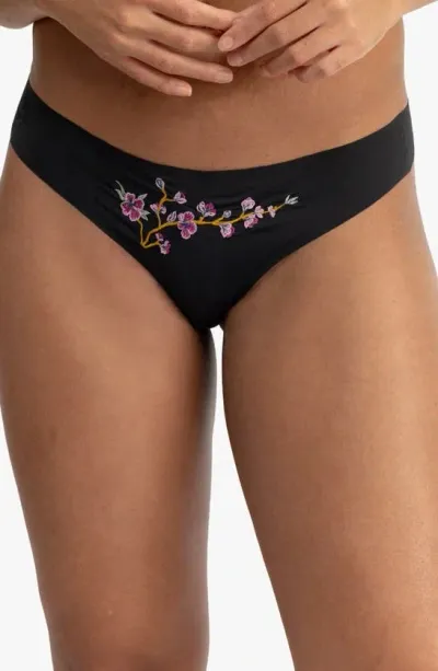 Uwila Warrior Better Briefs Embroidered Thong In Tap Shoe Black