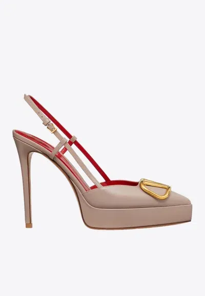 Valentino Garavani Vlogo Signature Calfskin Slingback Platform Pump 120mm Woman Poudre 40