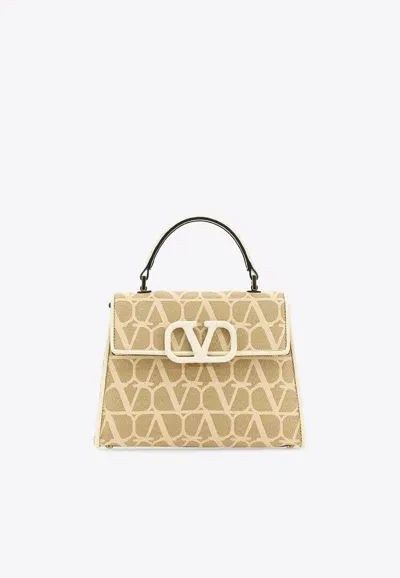 Valentino Garavani All-over Vlogo Top Handle Bag In Beige