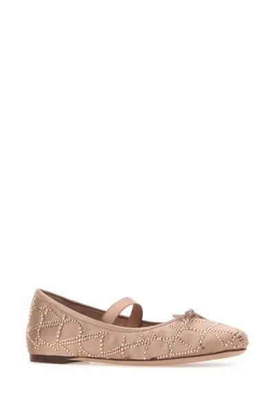 Valentino Garavani Antiqued Pink Satin Ballerinas In Nudelightpeach