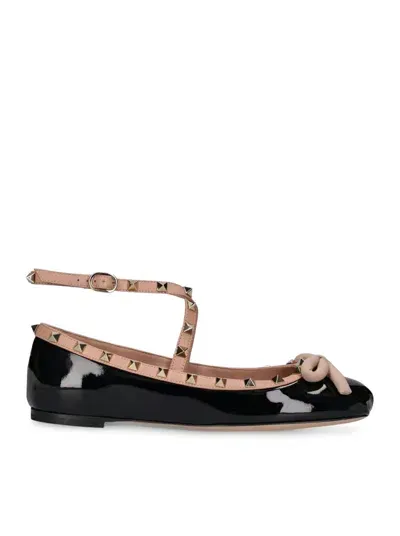 Valentino Garavani Rockstud Ballerinas In Black Rose Cannelle