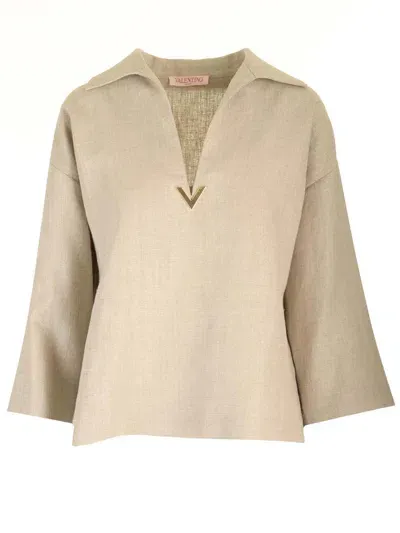 Valentino Beige Linen Canvas Top In Neutrals