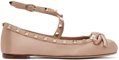 Valentino Garavani Beige Rockstud Ballerina Flats In Gf9 Rose Cannelle