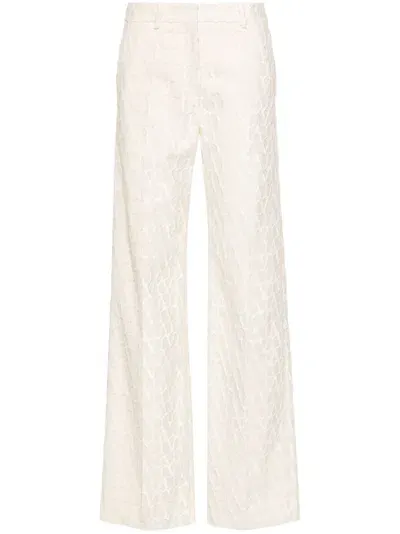 Valentino Toile Iconographe Flocked Tailored Trousers In White