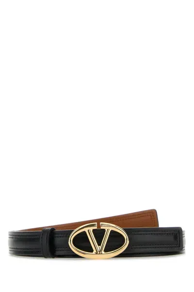 Valentino Garavani Black Leather Reversible Vlogo Belt