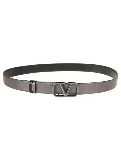 Valentino Garavani Belt H. 30 Reversibile Vlogo Signature In Grey