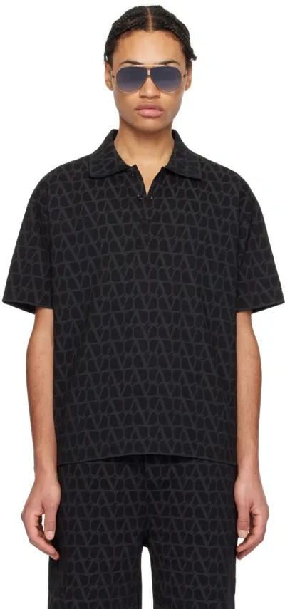 Valentino Black Iconographe Polo In St. Toile Icono Nero