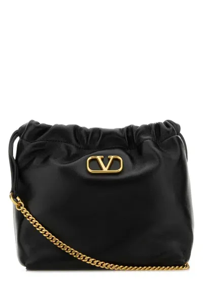 Valentino Garavani Black Leather Bucket Bag In Nero