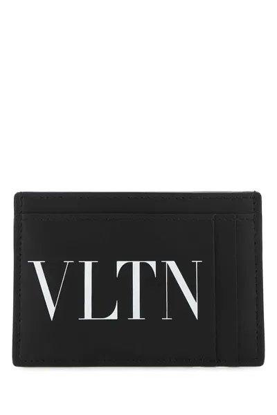 Valentino Garavani Black Leather Card Holder In 0ni