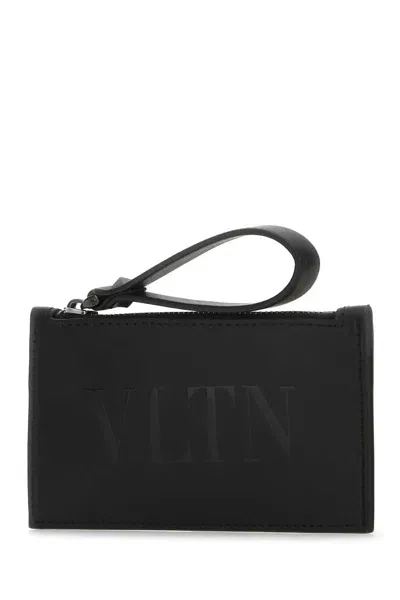 Valentino Garavani Black Leather Card Holder In Nero