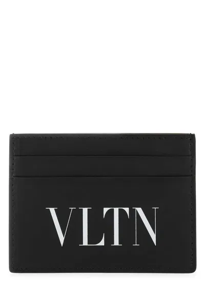 Valentino Garavani Black Leather Card Holder In Nerobianco