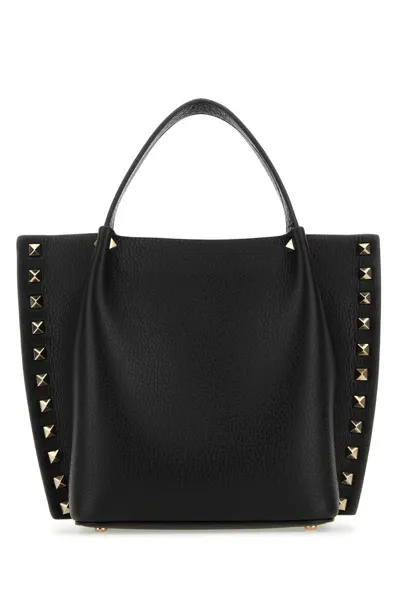 Valentino Garavani Black Leather Rockstud Handbag In Nero