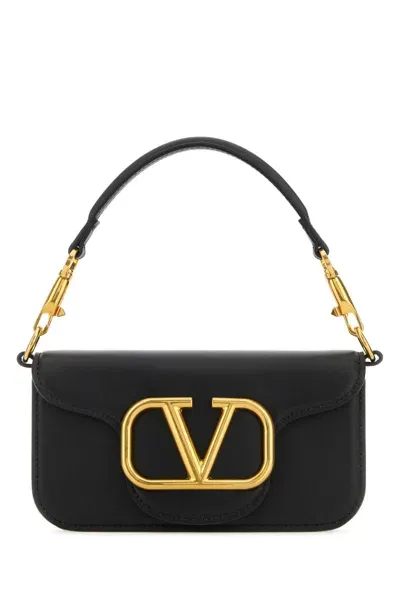 Valentino Garavani Black Leather Small Locã² Handbag In Nero