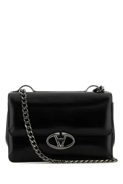 Valentino Garavani Black Leather Small Vlogo Shoulder Bag In Nero