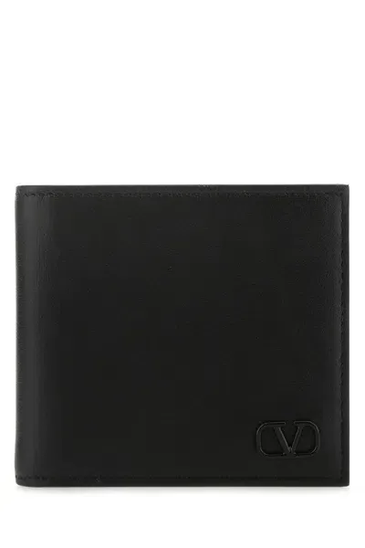 Valentino Garavani Black Leather Wallet In Gray