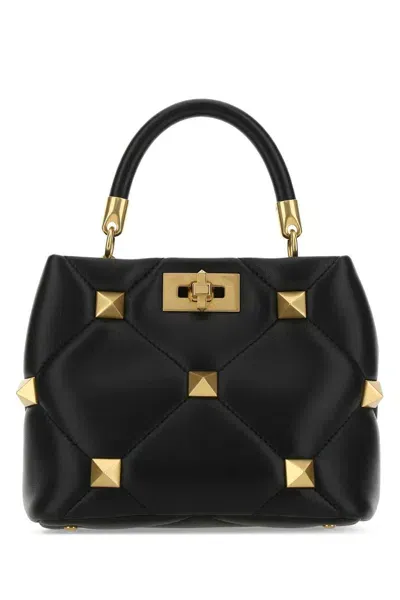 Valentino Garavani Black Nappa Leather Small Roman Stud Handbag In Nero