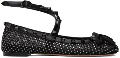 Valentino Garavani Black Rockstud Ballerina Flats In Dq8 Black Diamond/ne