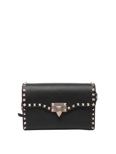 Valentino Garavani Black Small Rocktud Crossbody Bag In Negro