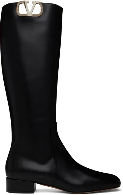 Valentino Garavani Black Vlogo Tall Boots In 0no Nero