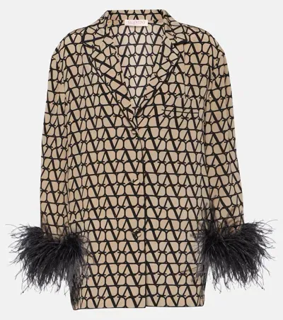 Valentino Feather-trim Logo Pyjama Shirt In Multi