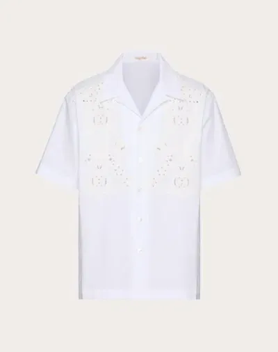 Valentino Bowling Shirt In Cotton Poplin With Pomegranate Embroidery In White