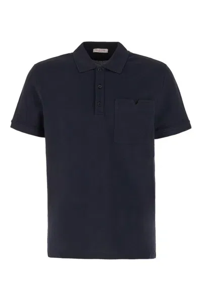 Valentino Button Detailed Short-sleeved Polo Shirt In Blue