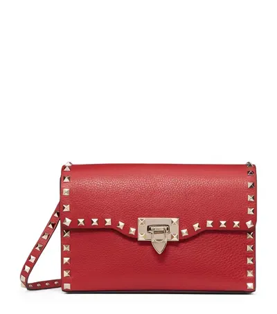 Valentino Garavani Calf Leather Rockstud Alcove Shoulder Bag In Red