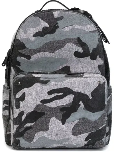 Valentino Garavani Camouflage Backpack In Burgundy