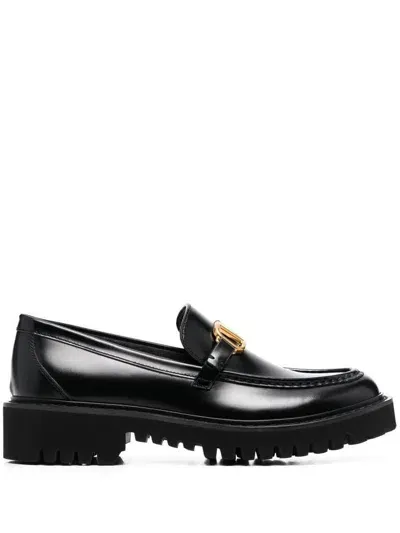 Valentino Garavani Leather Logo-plaque Loafers In Black