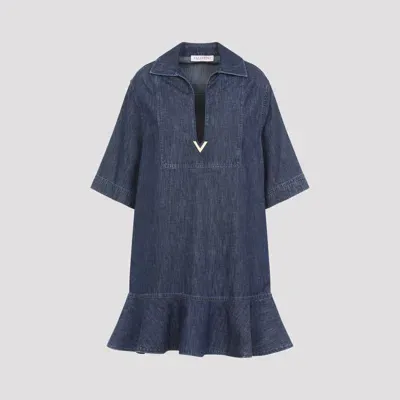 Valentino Chambray Denim Dress In Blue