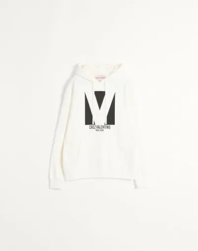 Valentino Cotton Hooded Sweatshirt With Chez Print In Ivory