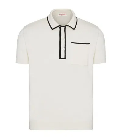 Valentino Contrast-trim Cotton Polo Shirt In White