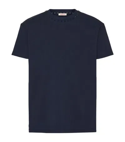 Valentino Cotton Rockstud T-shirt In Blue